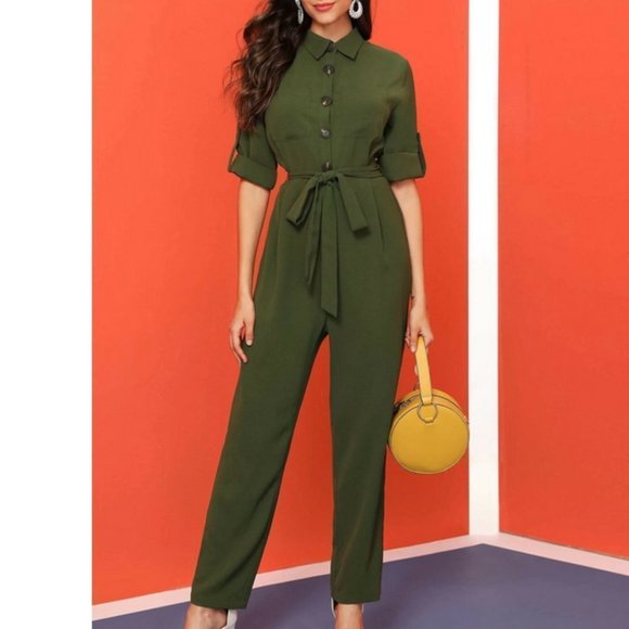 . Pants - Virginia belted Jumpsuit - Olive